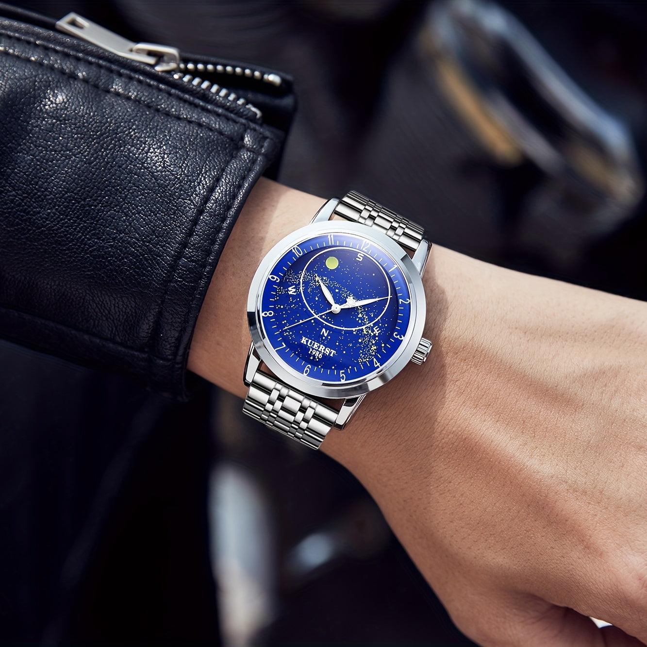 KUERST Steel Belt Automatic Mechanical Watch Waterproof Luminous Starry Sky