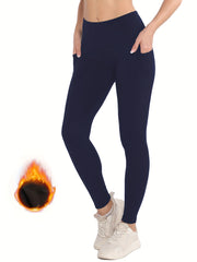 High Waist Fleece Sports Leggings With Pockets
