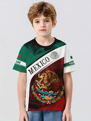 MEXICO Flag 3D Print Boy's Tees Short Sleeve Crew Neck Comfy T-shirt Kids Summer
