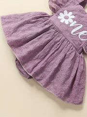 Baby Girls Flutter Sleeve Pleated Dress Summer Flower Letter Graphic Dress