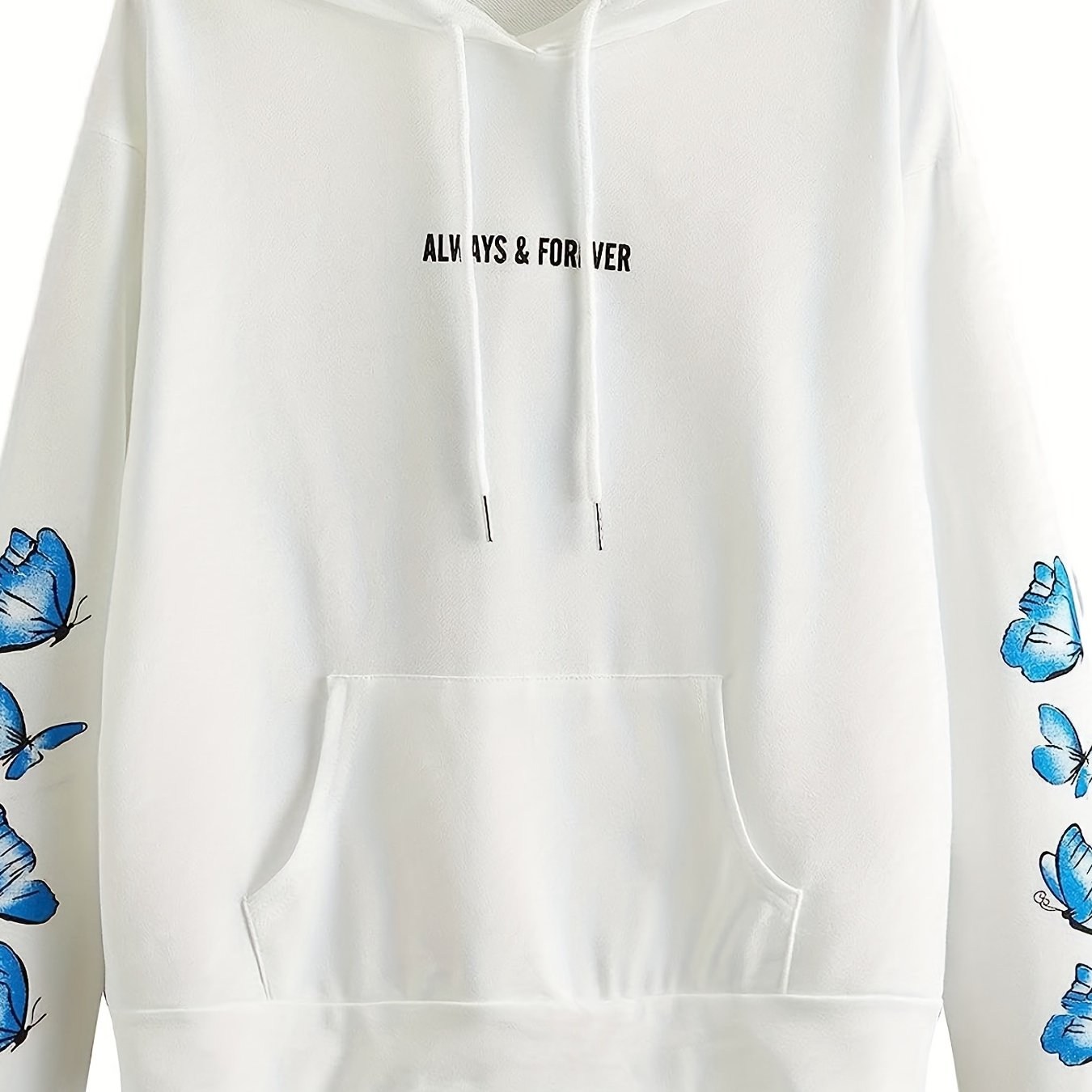 Butterfly & Letter Print Kangaroo Pocket Hoodie Women's Sweatshirt