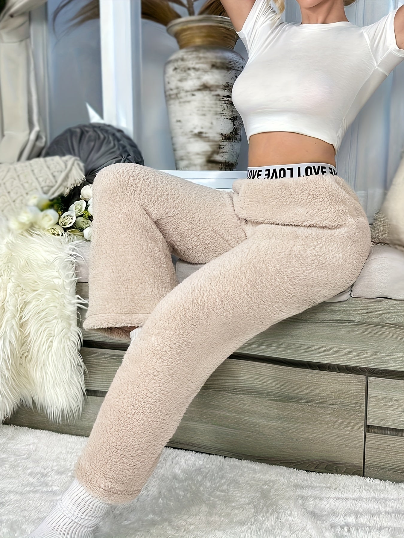Cozy Letter Print Lounge Pants Elastic Waistband