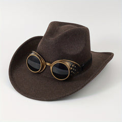 Gothic Punk Windproof Goggles Woolen Cowboy Hat