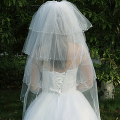 Bridal Wedding Layers Veil With Comb Faux Pearl Rhinestone Veil