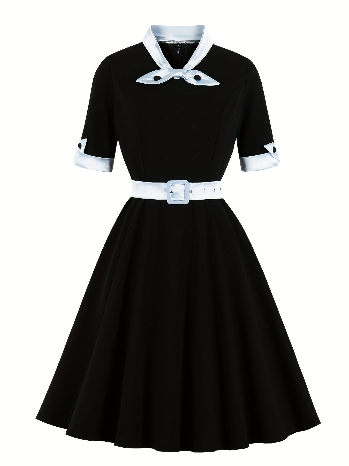 Retro Dress Women's Plus Bow Tie Flared A line Party Dress