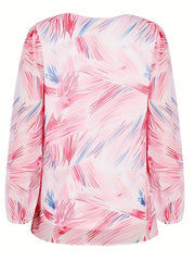 Blouse Women's Brush Print V Neck Top