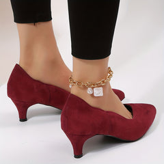 Red Kitten Heels Pointed Toe Work Pumps