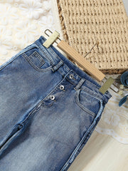 Girls' Raw Cut Skinny Jeans Stretchy Casual Street Tight Fit Denim Trousers