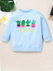 Girls Cactus Print Crew Neck Sweatshirts For Sports Casual Outfit