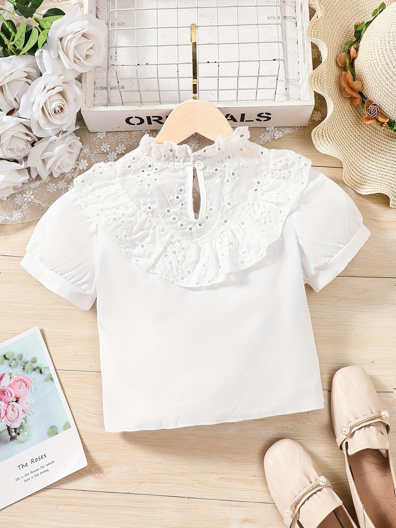 Girls Lace Collar Short Sleeve Top for Summer