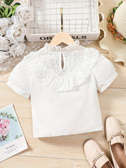 Girls Lace Collar Short Sleeve Top for Summer
