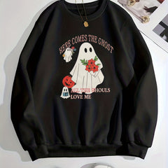 Ghost Print Pullover Sweatshirt for Women