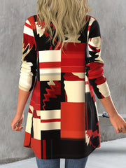 Geo Print Button Front Cardigan Long Sleeve Women's Clothing