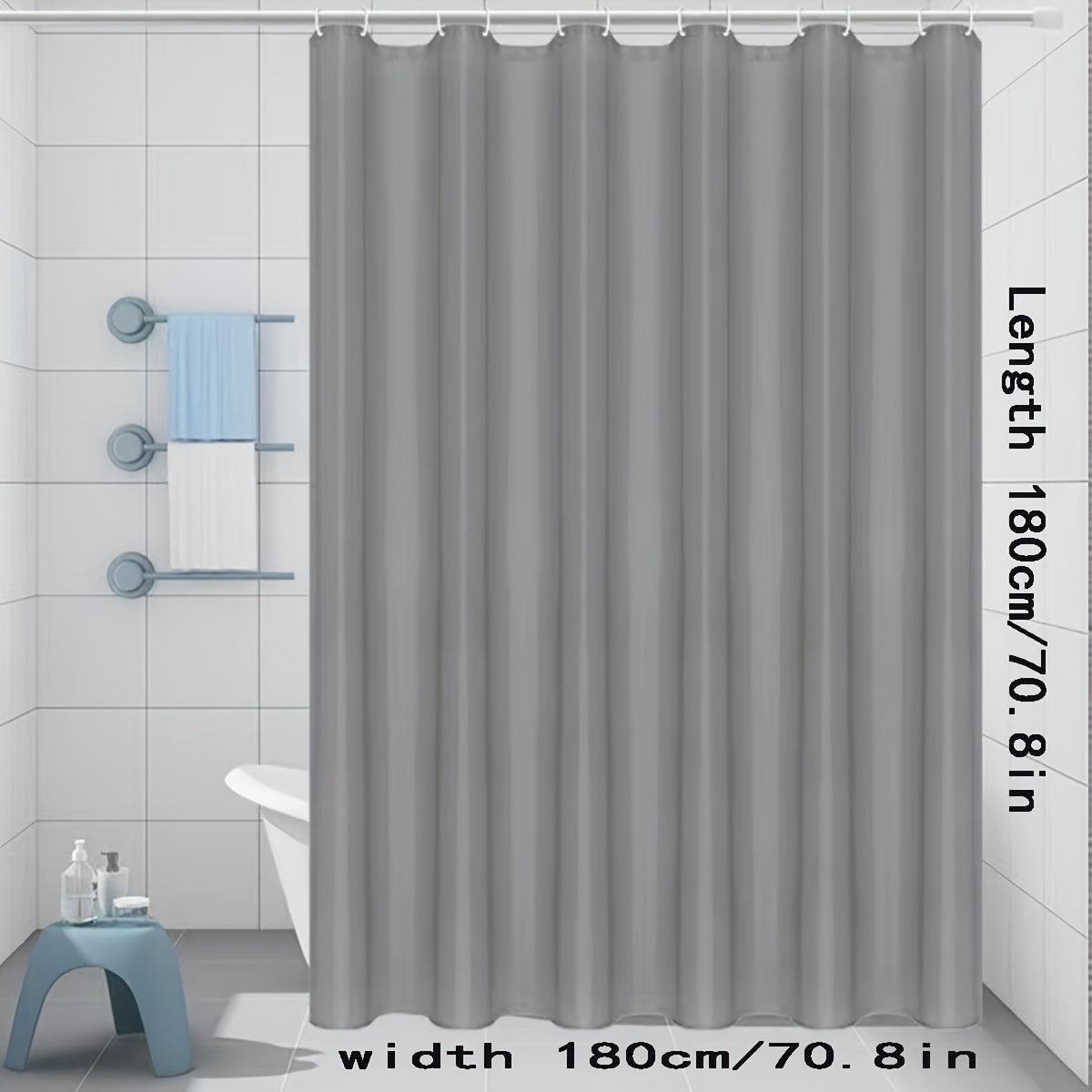 Waterproof Shower Curtain with Metal Buckle and Hooks