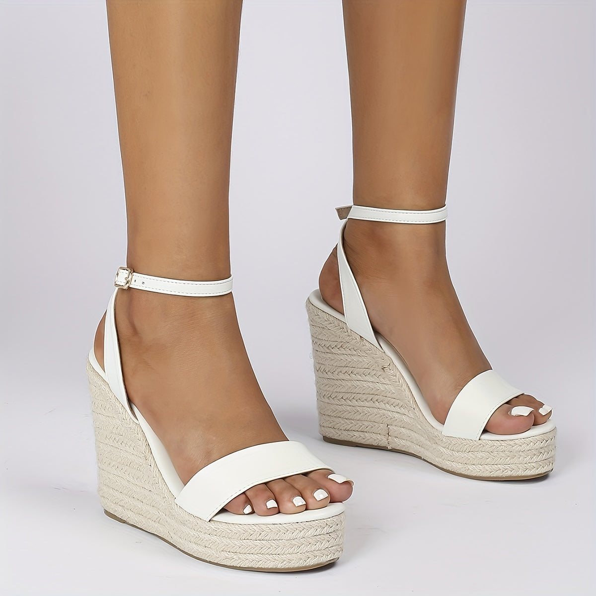 Wedge Heeled Sandals Buckle Strap Platform Espadrille Shoes