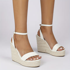 Wedge Heeled Sandals Buckle Strap Platform Espadrille Shoes