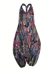 Floral Print V Neck Harem Jumpsuit Women's Clothing