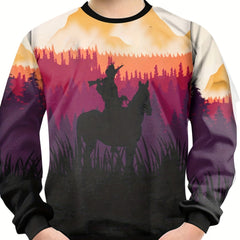 Kids Stylish Horse Element Printed Sweatshirt Round Neck Long Sleeve Pullover