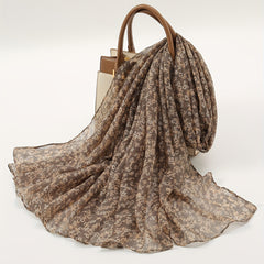 Floral Print Brown Scarf Vintage Casual Shawl Boho Solid