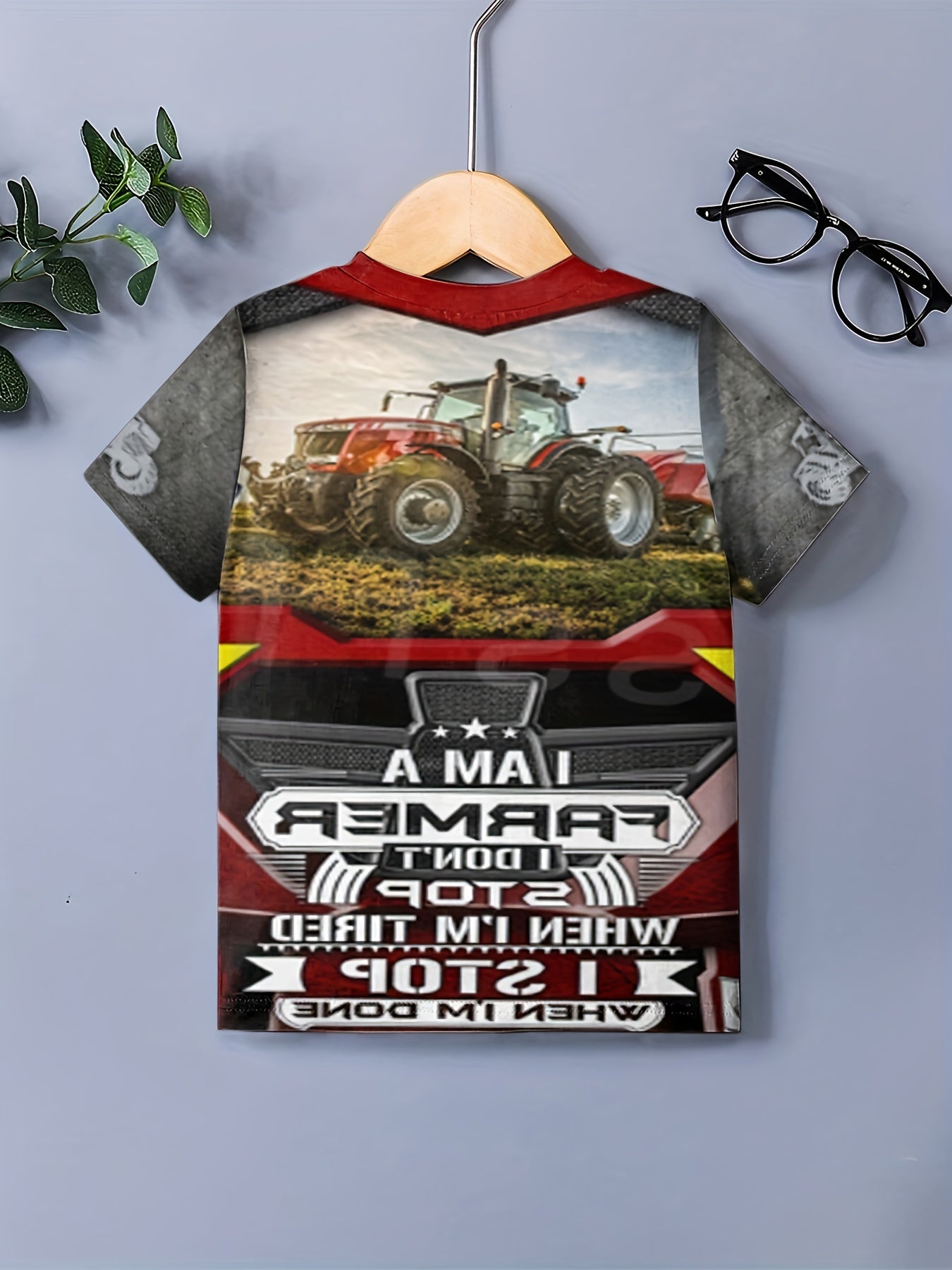 FARMER Tractor Print Tee Boys Casual Short Sleeve T shirt
