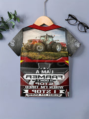 FARMER Tractor Print Tee Boys Casual Short Sleeve T shirt