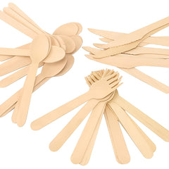 100pcs Wooden Tableware Set Disposable Fork Spoon Western Steak Cutlery