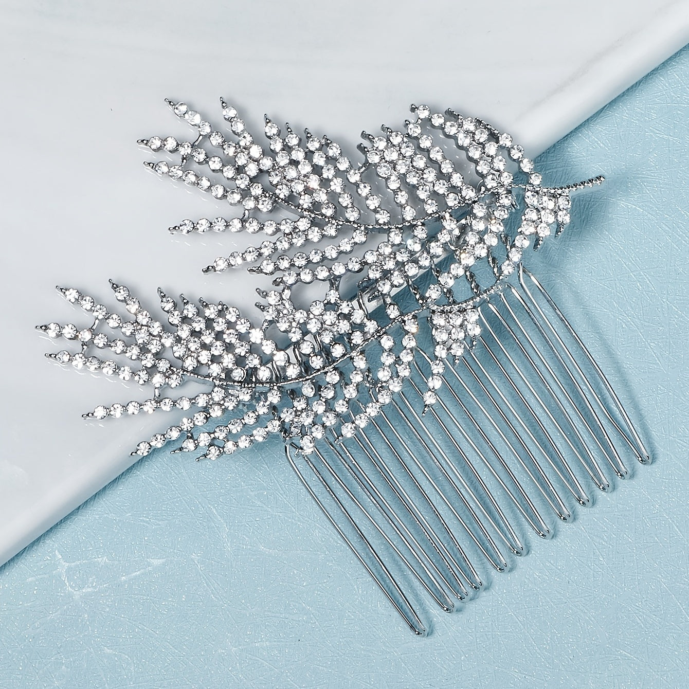 Crystal Hair Comb Silvery Rhinestones Bridal Leaf Hair Comb