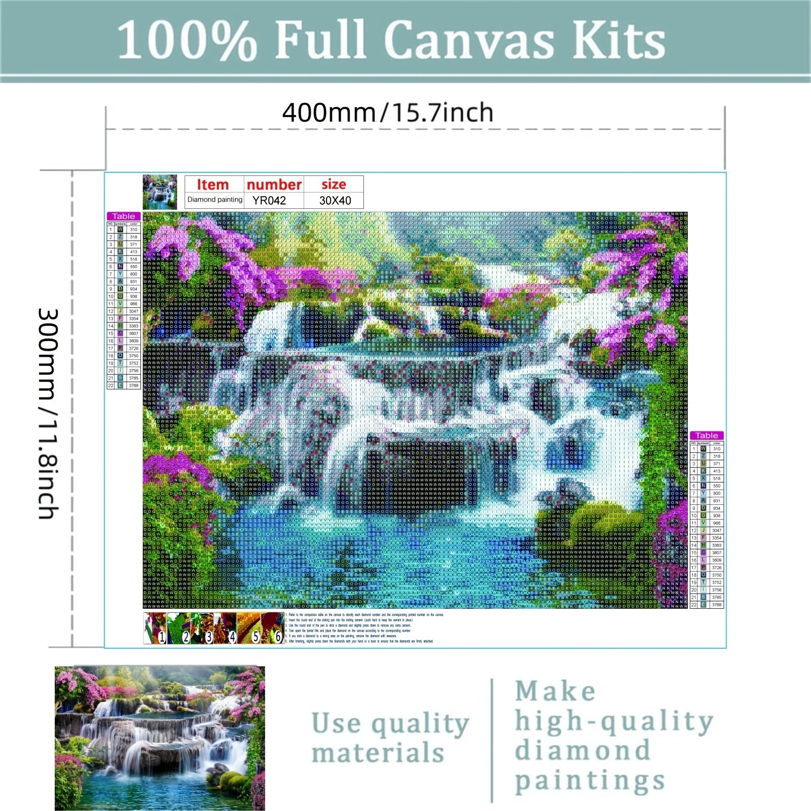 5D Waterfall Landscape Diamond Painting Kit, Full Drill Rhinestone Embroidery