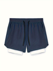 Men's Double Layer Sports Shorts with Pocket