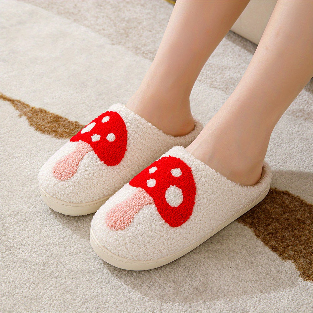 Women's Mushroom Pattern Slippers Plush Lined Shoes