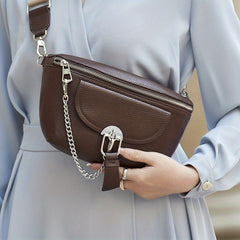 Chain Decor Fanny Pack Casual Zipper Crossbody Bag Women's Leather Purse