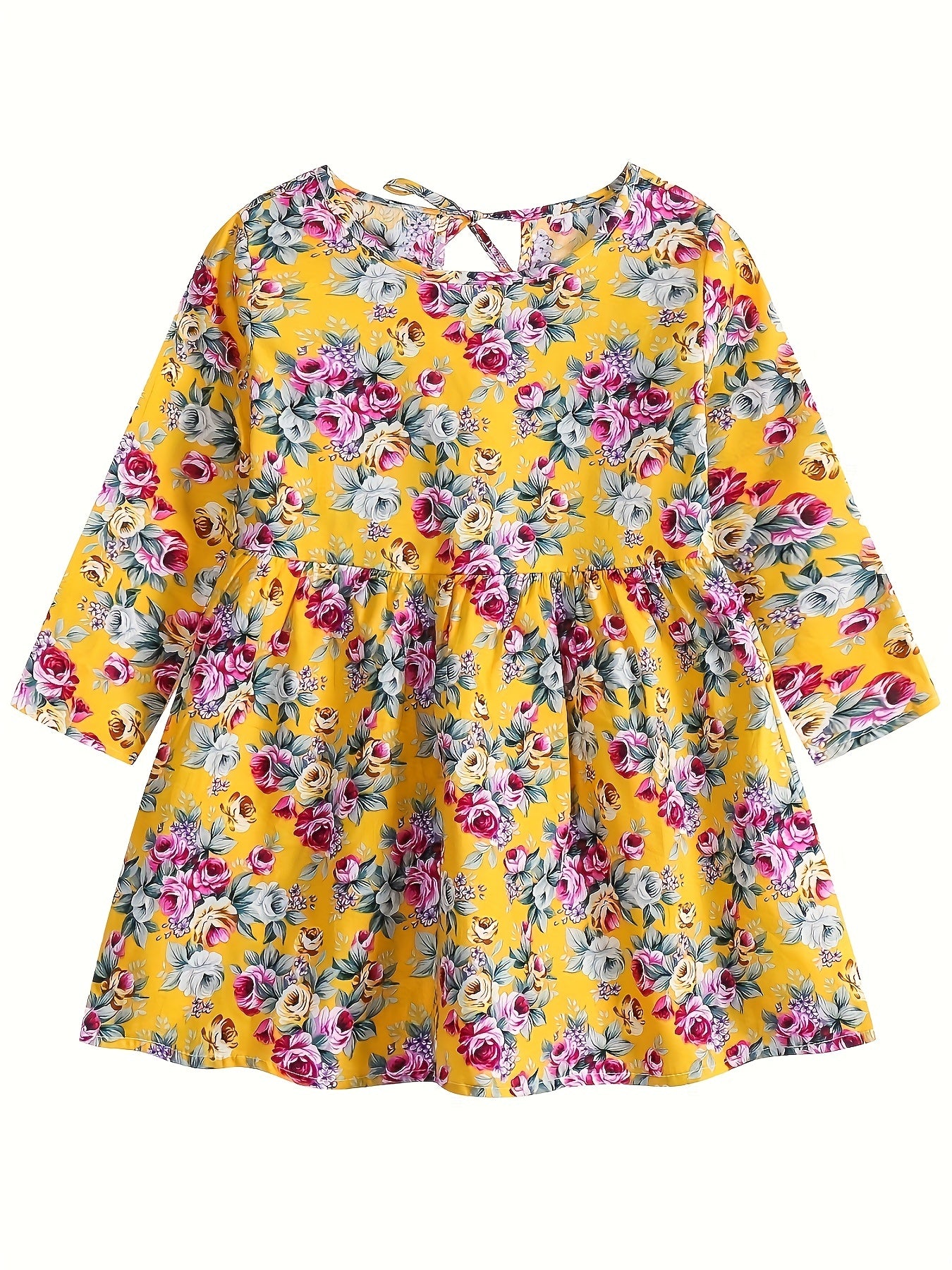 Girl's Sunflower Lemon Princess Dress Long Sleeve Baby Print Dress