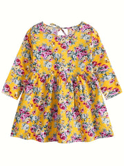 Girl's Sunflower Lemon Princess Dress Long Sleeve Baby Print Dress