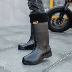Men's Plush Warm High Top Rain Boots Waterproof Non slip Galoshes