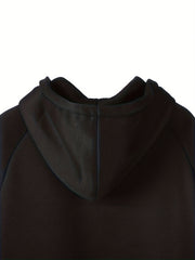 Solid Hooded Drawstring Long Sleeve Sweatshirt Dress With Pockets