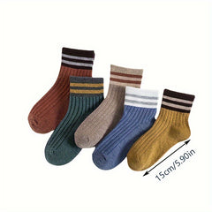 5 Pairs Striped Knitted Crew Socks for Girls