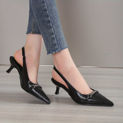 Women's Metal Decor Kitten Heel Slingback Sandals