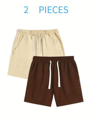 Men's Casual Drawstring Gym Shorts for Running - 2pcs Set