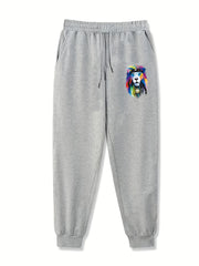Colorful Lion Pattern Joggers Men's Stretch Waist Sports Pants