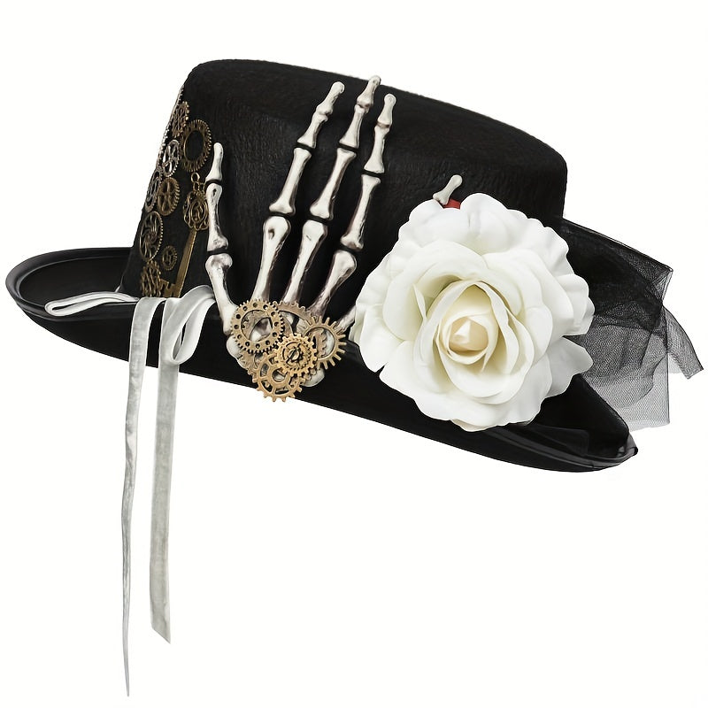 Gothic Steampunk Top Hat Skull Skeleton Claw Rose Halloween