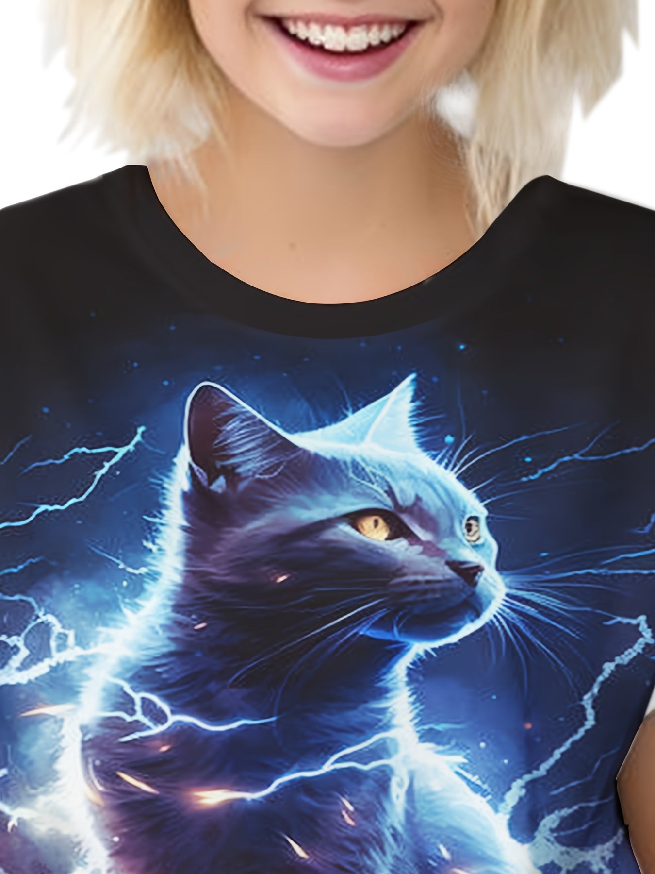 Lightening Cat Graphic T-shirt for Boys and Girls