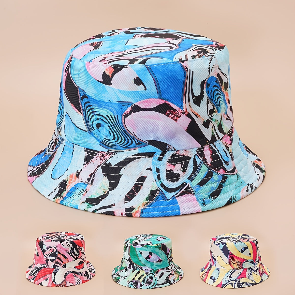 Colorful Cyberpunk Eye Print Bucket Hat for Women