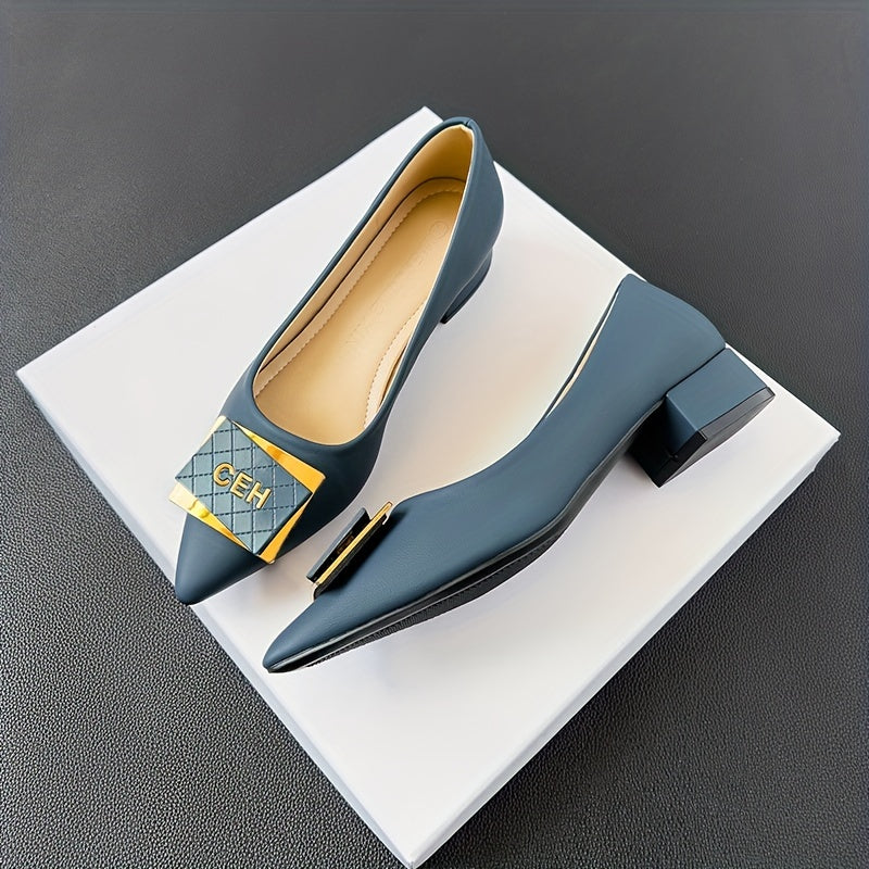 Women's Metallic Low Heel Pointed Toe Office Work Shoes