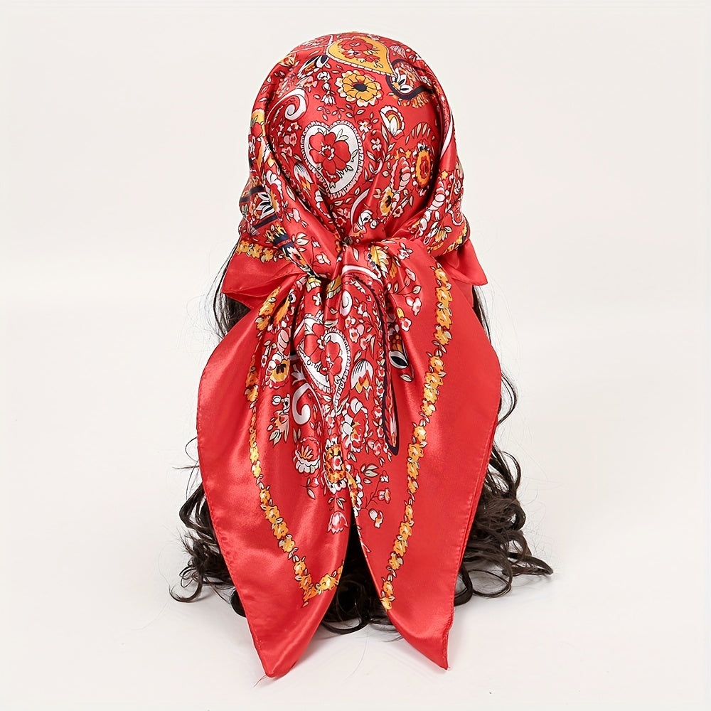Colorful Paisley Print Square Scarf Boho Satin Shawl