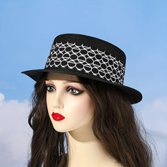 Vintage French Style Straw Jazz Hat Flat Top Fedora Cap Summer Travel Beach