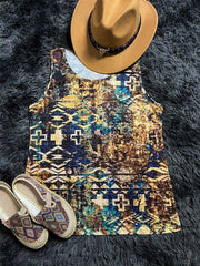 Western Geo Print Tank Top Sleeveless Crew Neck Casual Tops