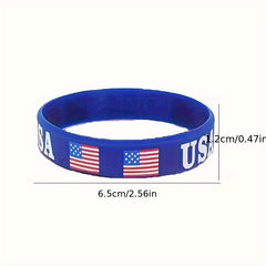 6 Pcs American Flag Wristband Patriotic Holiday Party Silicone Bracelet