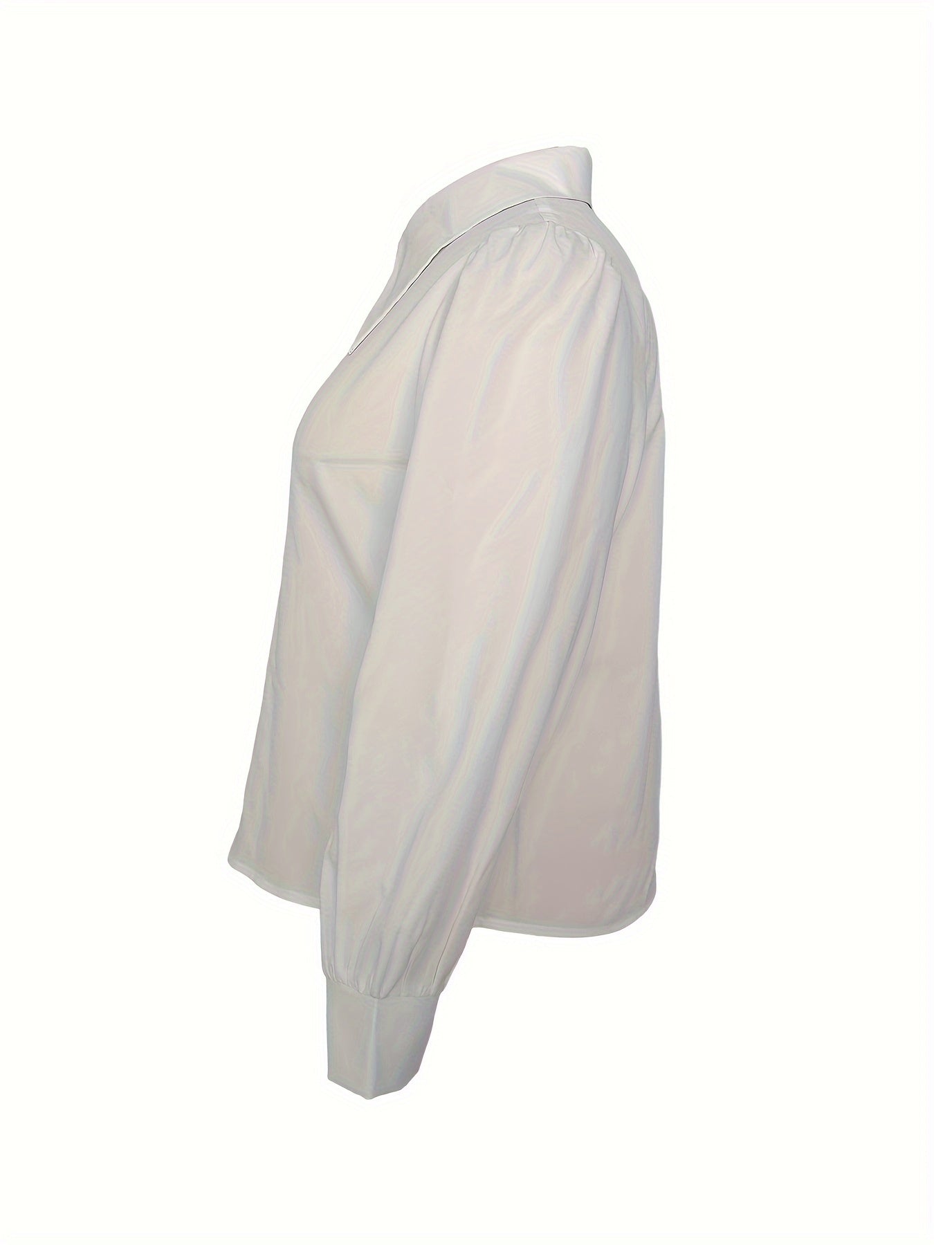 Solid Button Up Lantern Sleeve Blouse