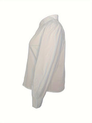 Solid Button Up Lantern Sleeve Blouse