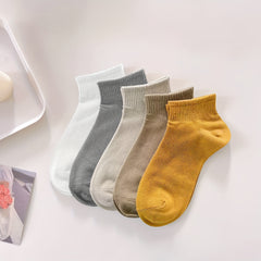5 Pairs Women's Sports Short Socks Solid Color Breathable Stockings